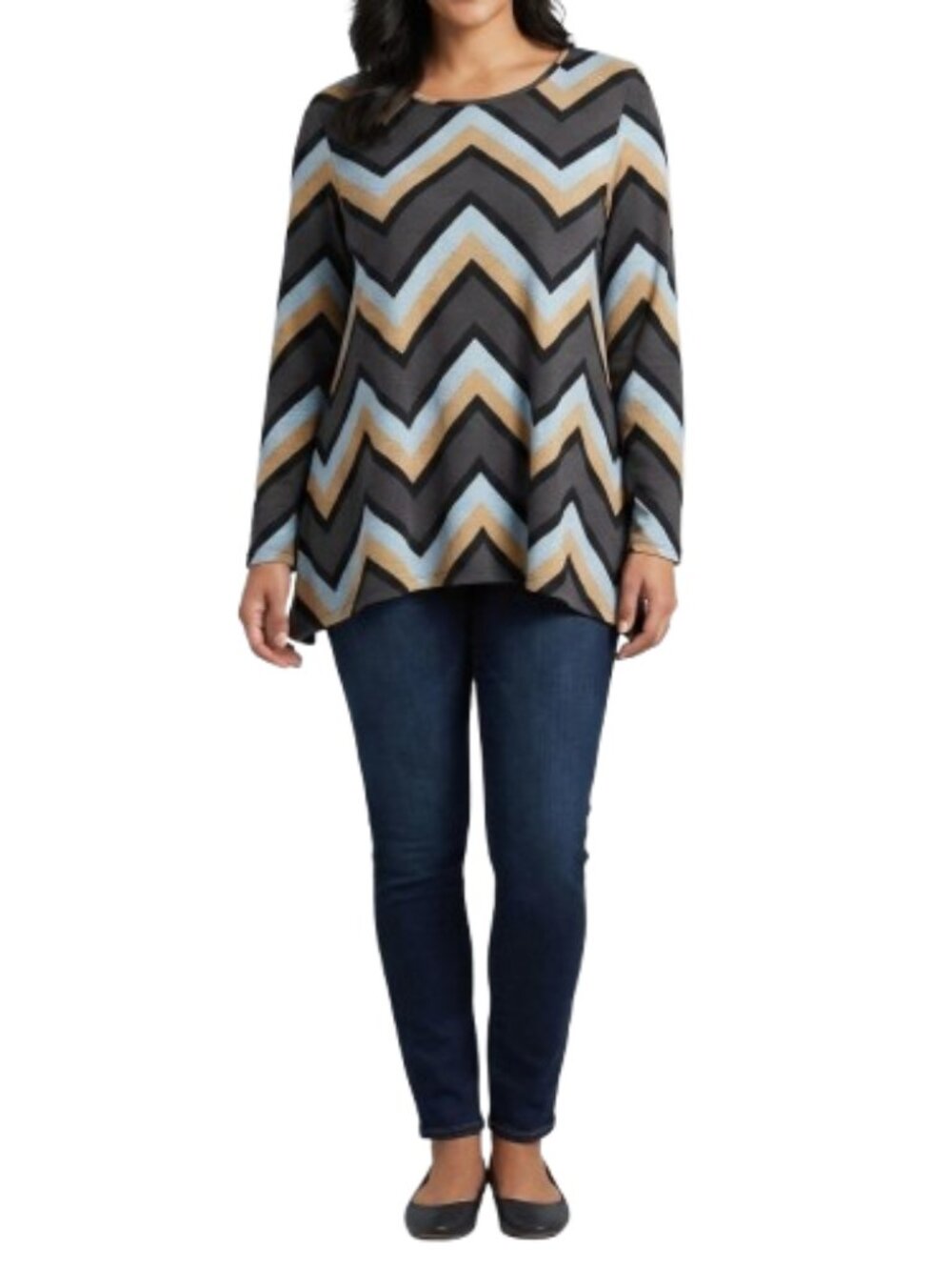 Tacera Plus Multicolor Knit Top Chevron Print Sharkbite Hem Blouse